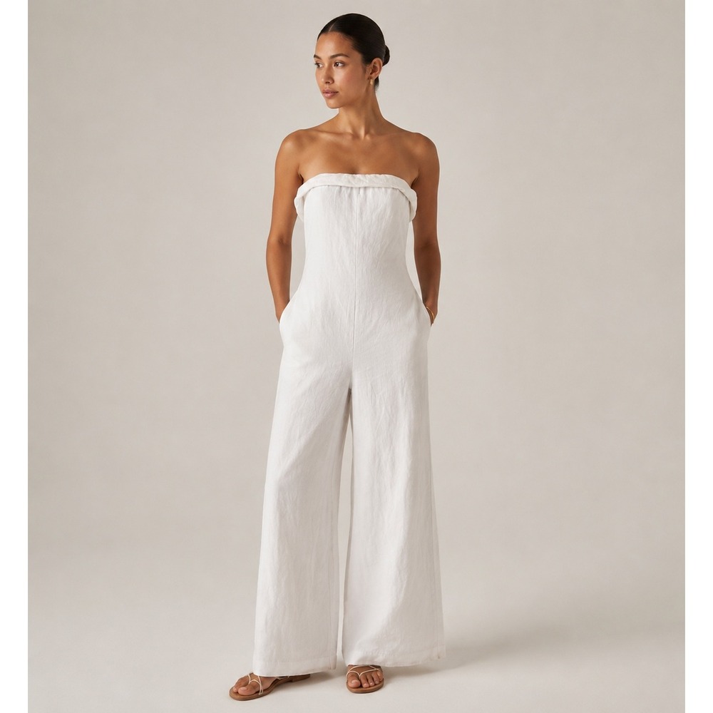 Reformation Taylor Linen Jumpsuit Strapless White Missing Belt Sz 4 Euro Summer